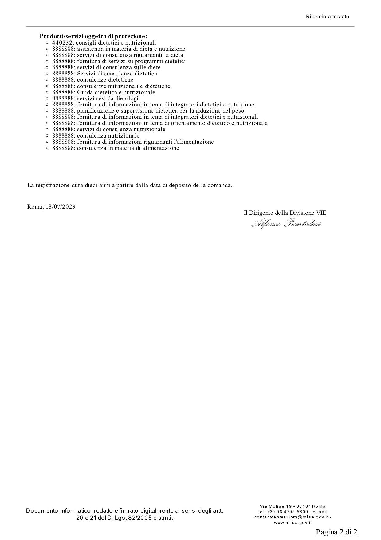 Italian trademark registration certificate for Metodo FESPA (2)